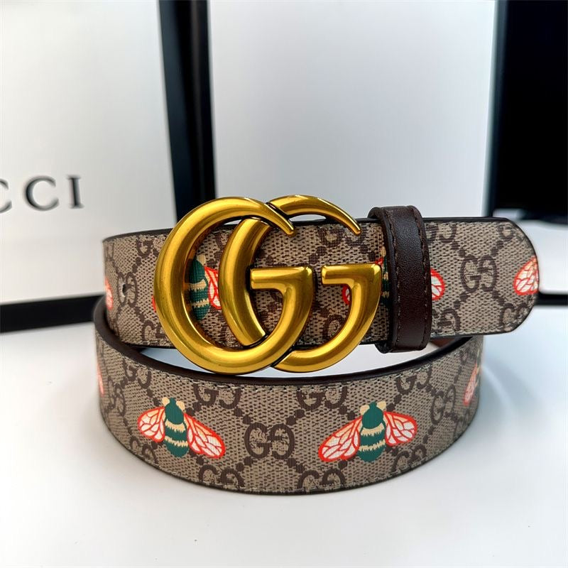 Fashionable Gucci Bee Print GG Buckle Leather Belt   ITEM NO.: HF-BT041
