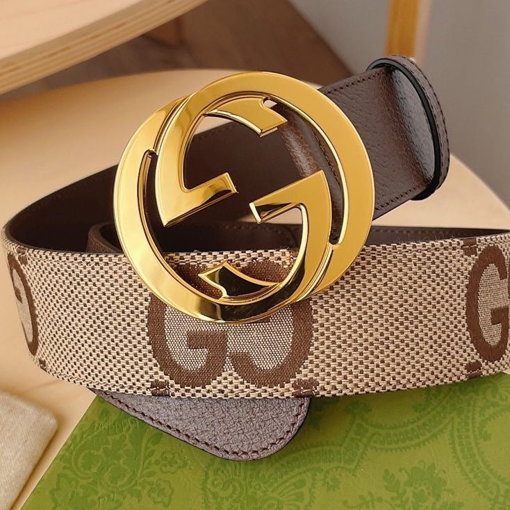 Classic Gucci GG Buckle Jacquard Canvas Genuine Leather Belt ITEM NO.: HF-BT005