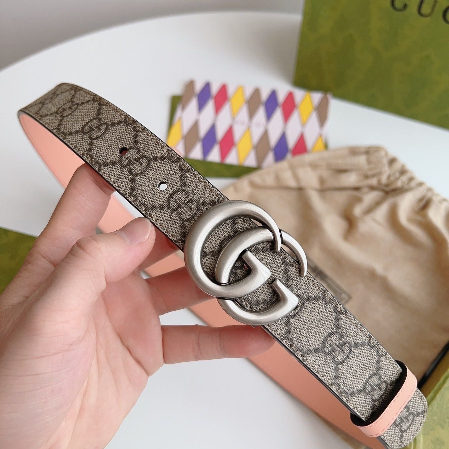 Double-Sided Use Two Tone Color Gucci GG Buckle Genuine Leather Belt   ITEM NO.: HF-BT015
