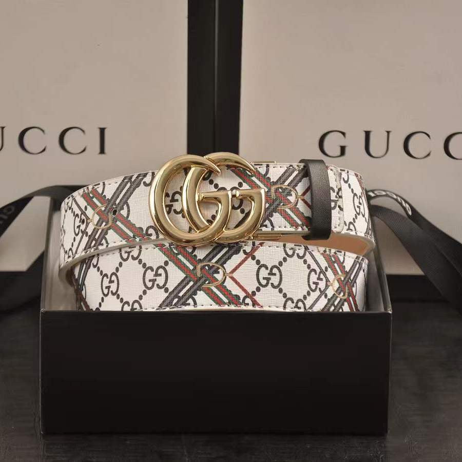 Custom Print Gucci GG Buckle Leather Belt ITEM NO.: HF-BT030