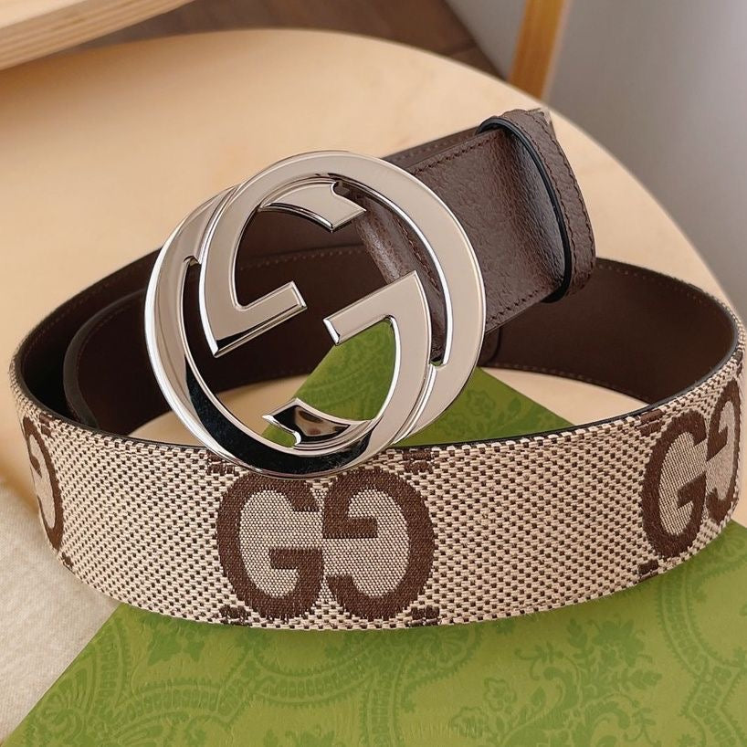 Classic Gucci GG Buckle Jacquard Canvas Genuine Leather Belt ITEM NO.: HF-BT005