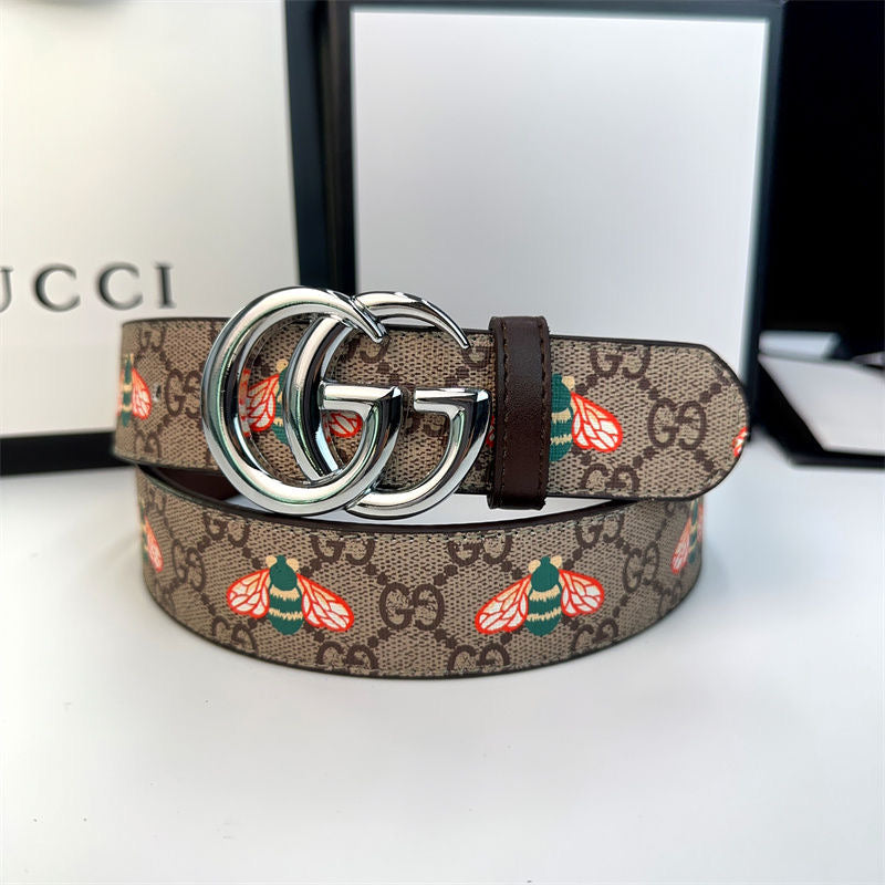 Fashionable Gucci Bee Print GG Buckle Leather Belt   ITEM NO.: HF-BT041