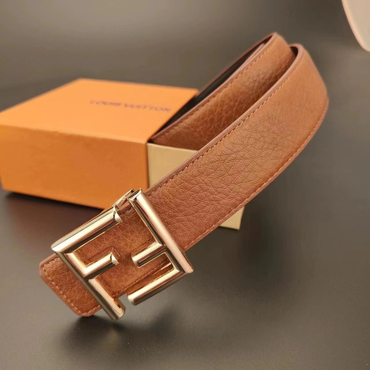 Selected Quality Simple Fendi FF Buckle Leather Belt ITEM NO.: HF-BT031