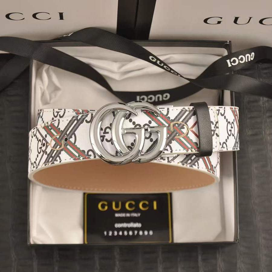 Custom Print Gucci GG Buckle Leather Belt ITEM NO.: HF-BT030
