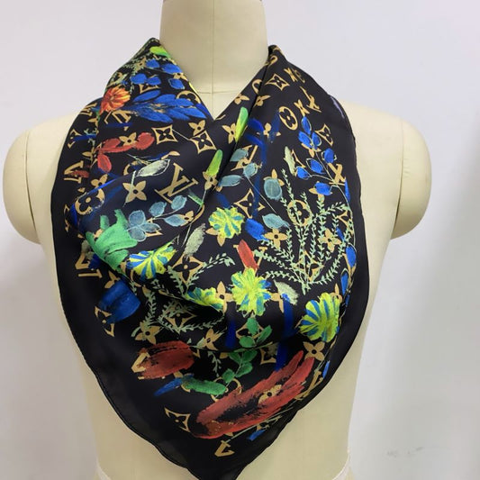 Custom LV design print silk feeling functional neck scarf head scarf sleeping hair wrapping scarf decorative scarf etc ITEM NO.: HF-SF005