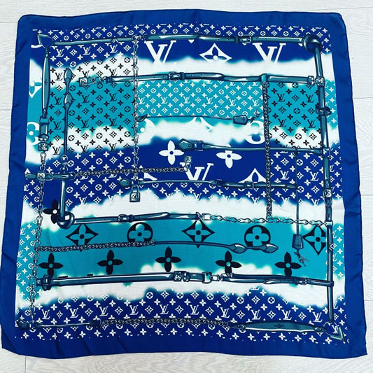 Custom LV design print silk feeling functional neck scarf head scarf sleeping hair wrapping scarf decorative scarf etc ITEM NO.: HF-SF024