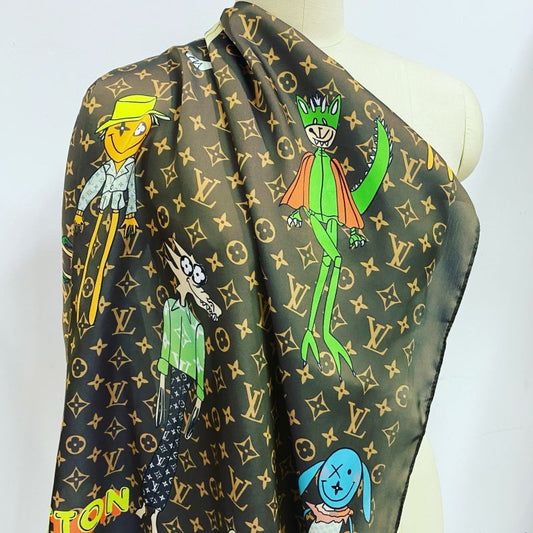 Custom LV design print silk feeling functional neck scarf head scarf sleeping hair wrapping scarf decorative scarf etc ITEM NO.: HF-SF025