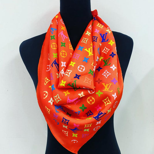 Custom LV design print silk feeling functional neck scarf head scarf sleeping hair wrapping scarf decorative scarf etc ITEM NO.: HF-SF033