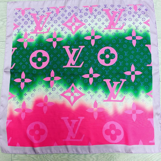 Custom LV design print silk feeling functional neck scarf head scarf sleeping hair wrapping scarf decorative scarf etc ITEM NO.: HF-SF042