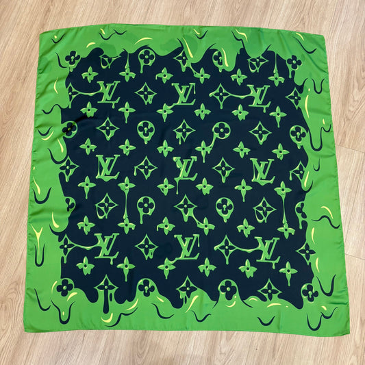 Custom LV printed silky functional scarf in collaborative design by talented designer ITEM NO.: HF-SF060