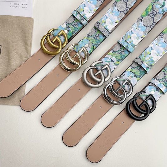 Gucci Blue Floral Print GG Buckle Leather Belt   ITEM NO.: HF-BT036