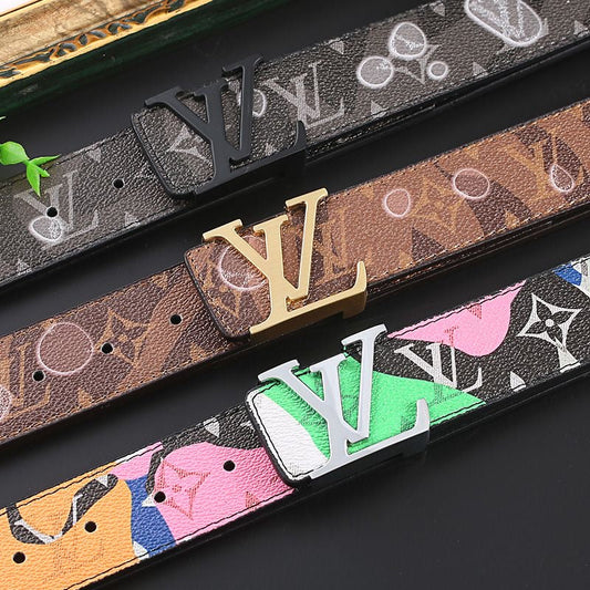 Custom Fancy Pattern Print LV Buckle Leather Belt ITEM NO.: HF-BT067