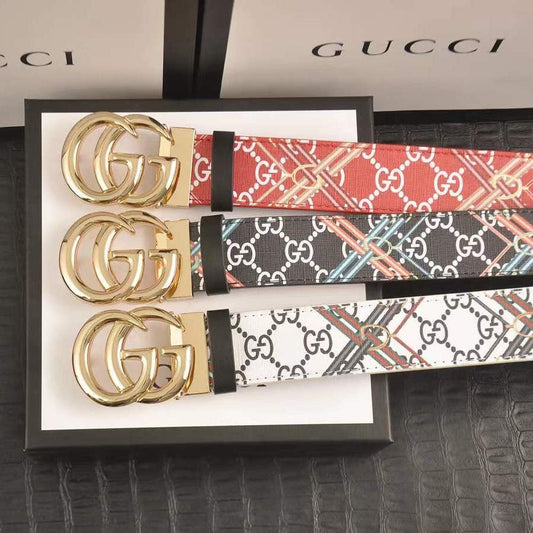 Custom Print Gucci GG Buckle Leather Belt ITEM NO.: HF-BT030