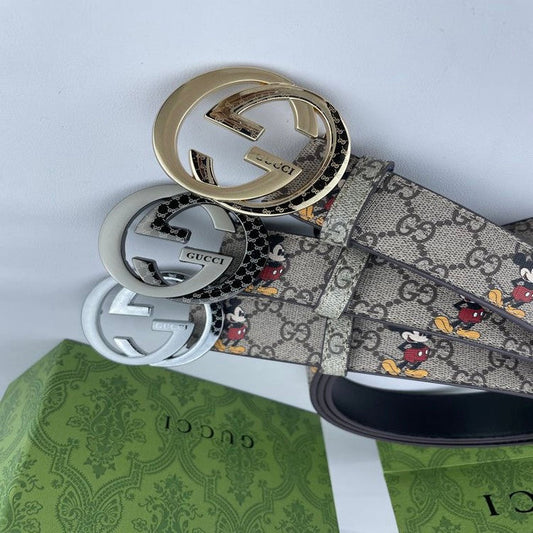 Classical Gucci Micky Mouse Print GG Buckle Leather Belt ITEM NO.: HF-BT043