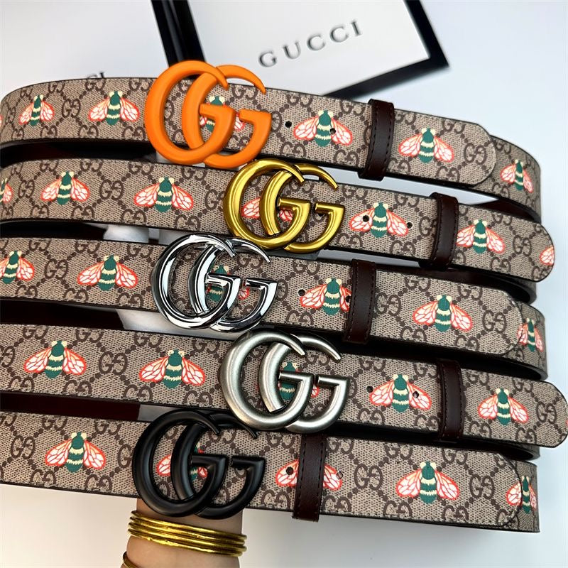 Fashionable Gucci Bee Print GG Buckle Leather Belt   ITEM NO.: HF-BT041
