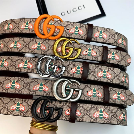 Fashionable Gucci Bee Print GG Buckle Leather Belt   ITEM NO.: HF-BT041
