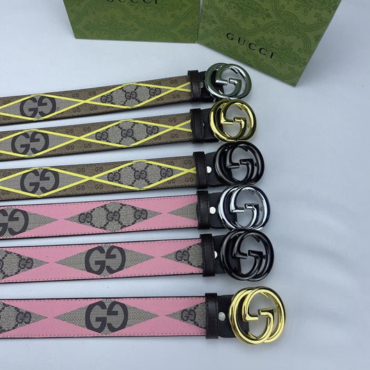 Geometry Gucci GG Print Buckle Leather Belt   ITEM NO.: HF-BT022