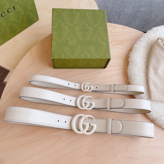 White Gucci GG Buckle Genuine Leather Belt ITEM NO.: HF-BT002