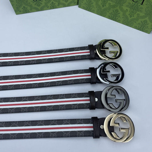Black Gucci GG With Green Red Tape Print Buckle Leather Belt ITEM NO.: HF-BT028