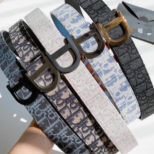 Double-Sided Use Christian Dior CD Buckle Jacquard Canvas Genuine Leather Belt   ITEM NO.: HF-BT012