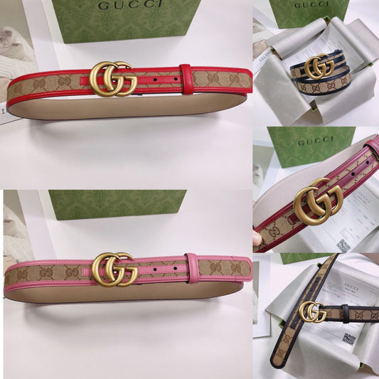 Gucci GG Buckle Jacquard Canvas Genuine Leather Edge Belt   ITEM NO.: HF-BT011