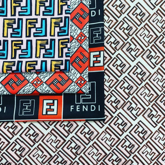 Designer inspired Fendi Pattern digital printed spandex knitted fabrics