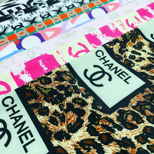 Designer inspired Chanel Pattern digital printed four way spandex fabrics