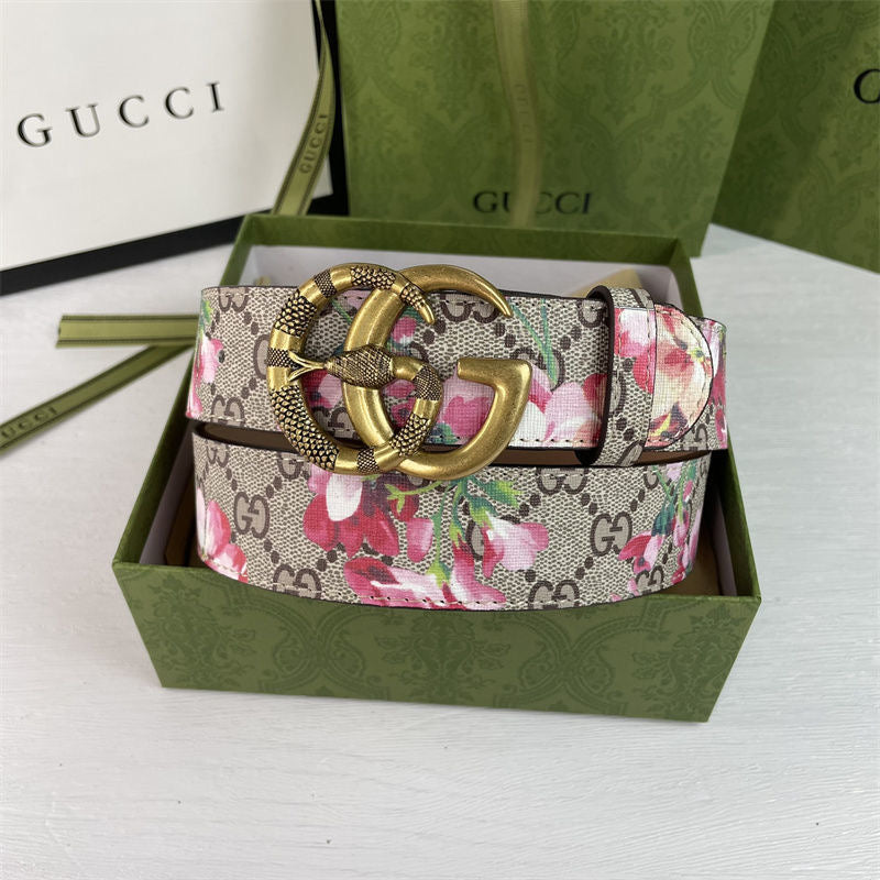 Gucci Red Floral Print GG Buckle Leather Belt   ITEM NO.: CS-BT037