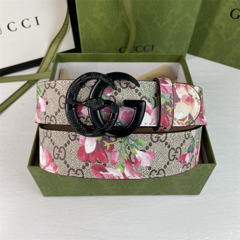 Gucci Red Floral Print GG Buckle Leather Belt   ITEM NO.: CS-BT037