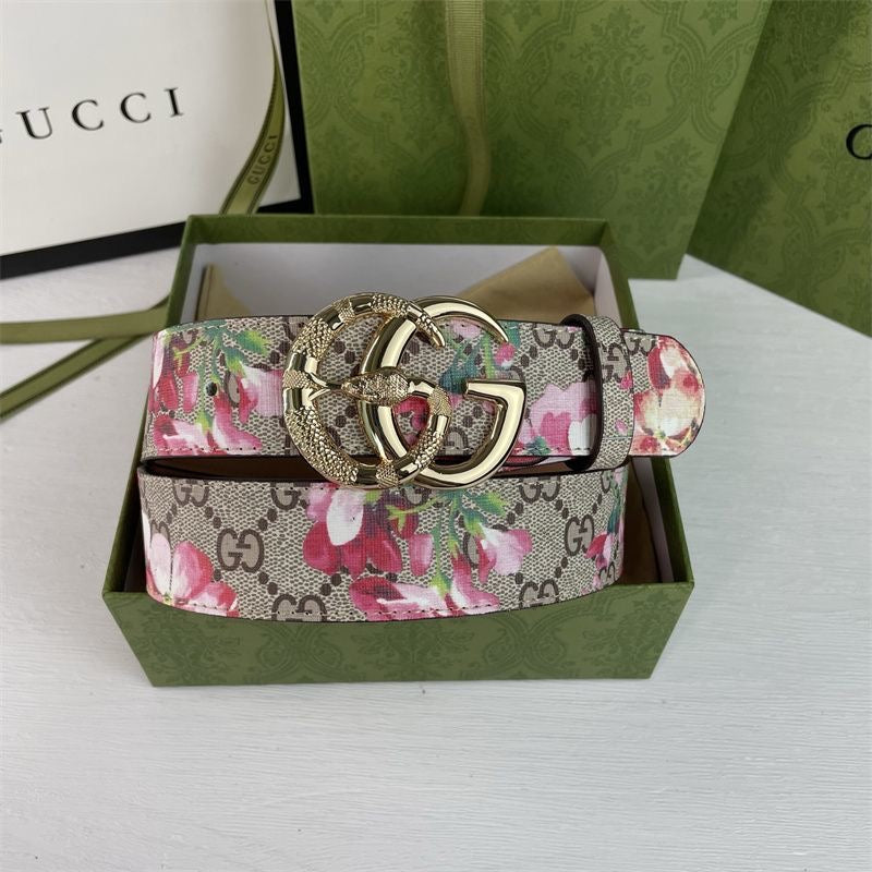 Gucci Red Floral Print GG Buckle Leather Belt   ITEM NO.: HF-BT037