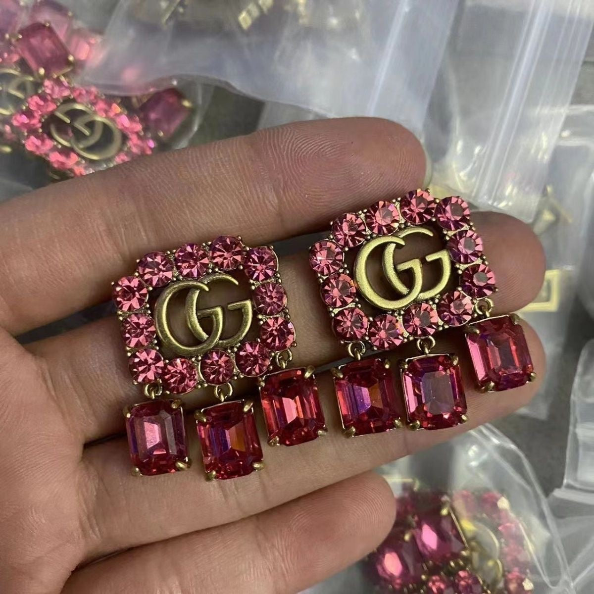 Five Styles Colorful Rhinestone Diamond Gucci GG Earrings   ITEM NO.: HF-JL053