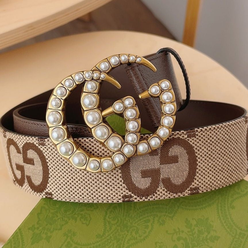 Classic Gucci GG Buckle Jacquard Canvas Genuine Leather Belt   ITEM NO.: CS-BT005