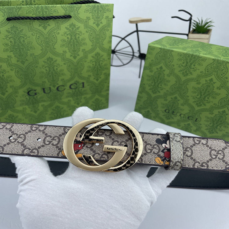 Classical Gucci Micky Mouse Print GG Buckle Leather Belt   ITEM NO.: HF-BT043