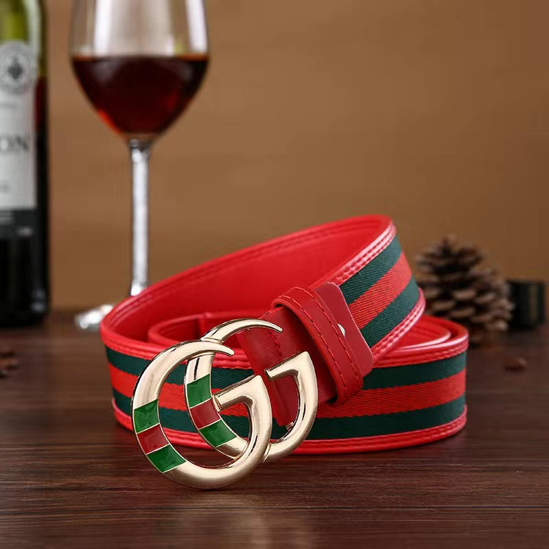 Classical Green Red Tape Gucci GG Buckle Leather Belt    ITEM NO.: HF-BT024