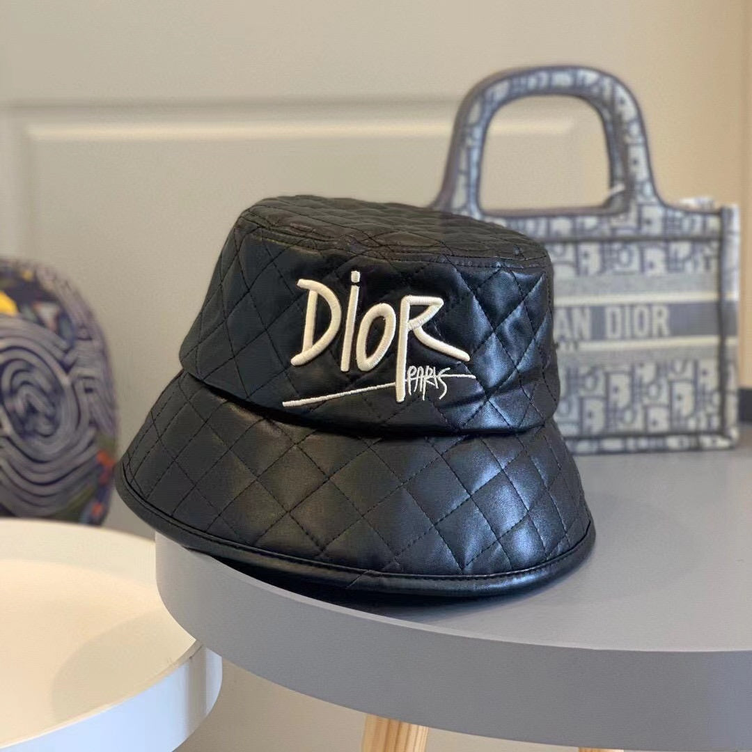 Dior Embroidery Black Leather Bucket Hat ITEM NO.: HF-HT025