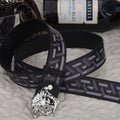Fashionable Black Versace Print Leather Buckle Belt   ITEM NO.: HF-BT018