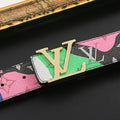 Custom Fancy Pattern Print LV Buckle Leather Belt   ITEM NO.: HF-BT067