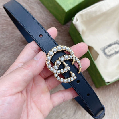 Gucci GG Pearl Buckle Genuine Cow Leather Belt   ITEM NO.: HF-BT010