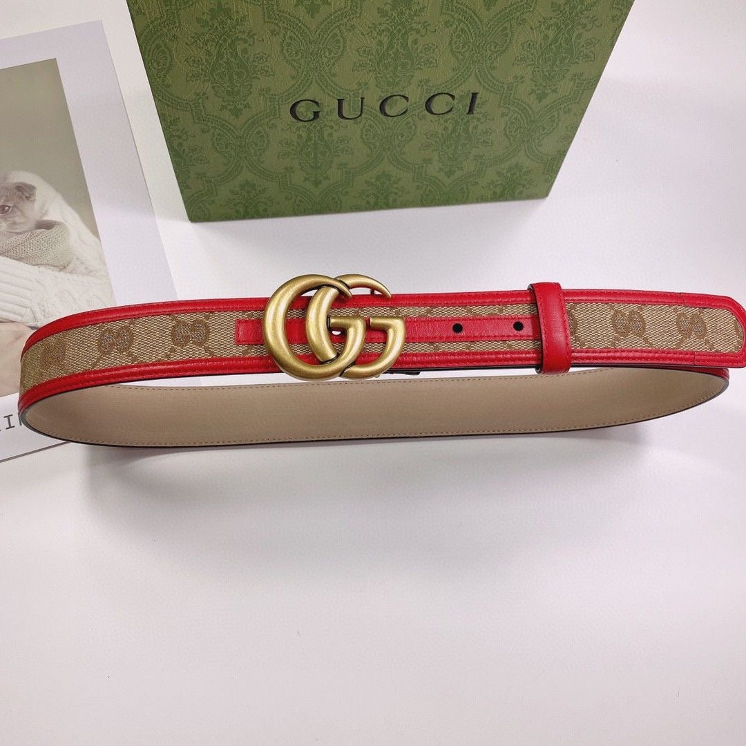 Gucci GG Buckle Jacquard Canvas Genuine Leather Edge Belt   ITEM NO.: CS-BT011