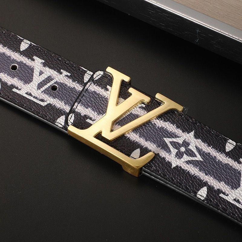 Custom Black LV Print Buckle Leather Belt    ITEM NO.: HF-BT049