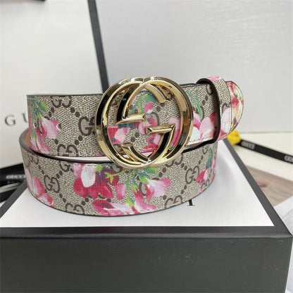 Gucci Red Floral Print GG Buckle Leather Belt   ITEM NO.: CS-BT037