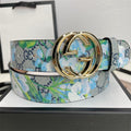 Gucci Blue Floral Print GG Buckle Leather Belt   ITEM NO.: HF-BT036
