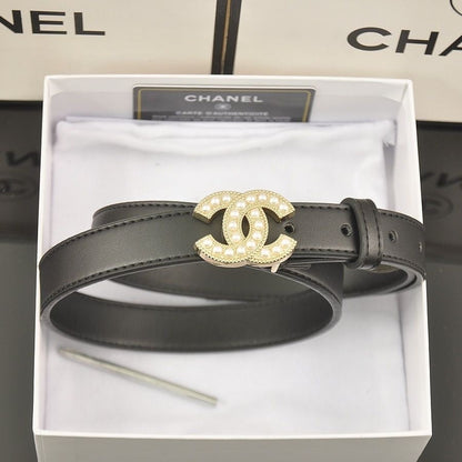 Simple Delicate Chanel CC Pearl Buckle Leather Belt   ITEM NO.: HF-BT038