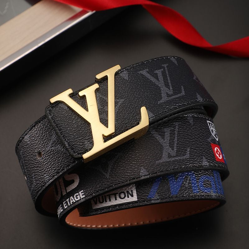 High Quality Custom Design Black LV Buckle Leather Belt    ITEM NO.: CS-BT054