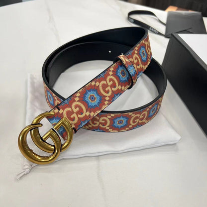 Fancy Design Gucci GG Print Buckle Leather Belt   ITEM NO.: CS-BT023