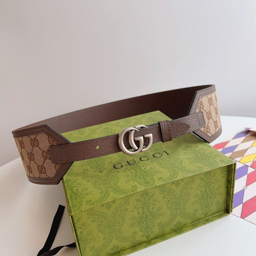 7CM Wide Gucci GG Buckle Classical Jacquard Canvas Genuine Leather Edge Belt   ITEM NO.: HF-BT014