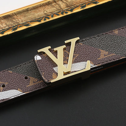 Custom Print Brown Black LV Buckle Leather Belt   ITEM NO.: CS-BT064