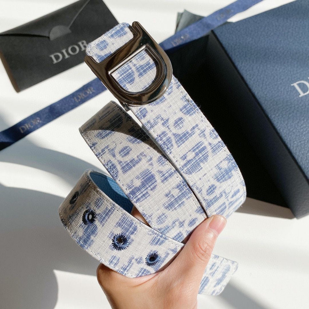 Double-Sided Use Christian Dior CD Buckle Jacquard Canvas Genuine Leather Belt   ITEM NO.: HF-BT012