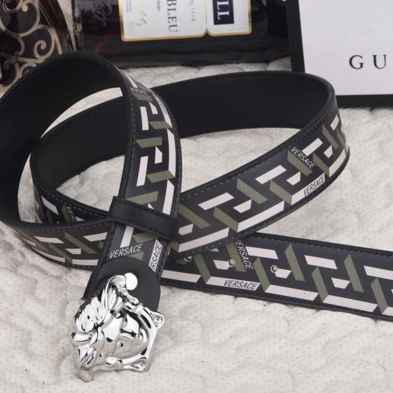 Fashionable Versace Print Leather Buckle Belt   ITEM NO.: HF-BT019