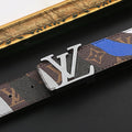 Custom Print Brown LV Buckle Leather Belt   ITEM NO.: HF-BT063